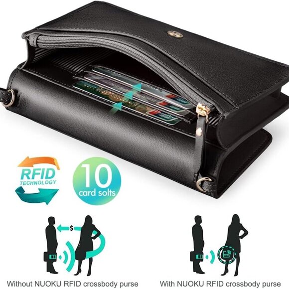 Women Small Crossbody Bag Cellphone Purse Wallet with RFID Card Slots 2 Straps - Picture 4 of 8